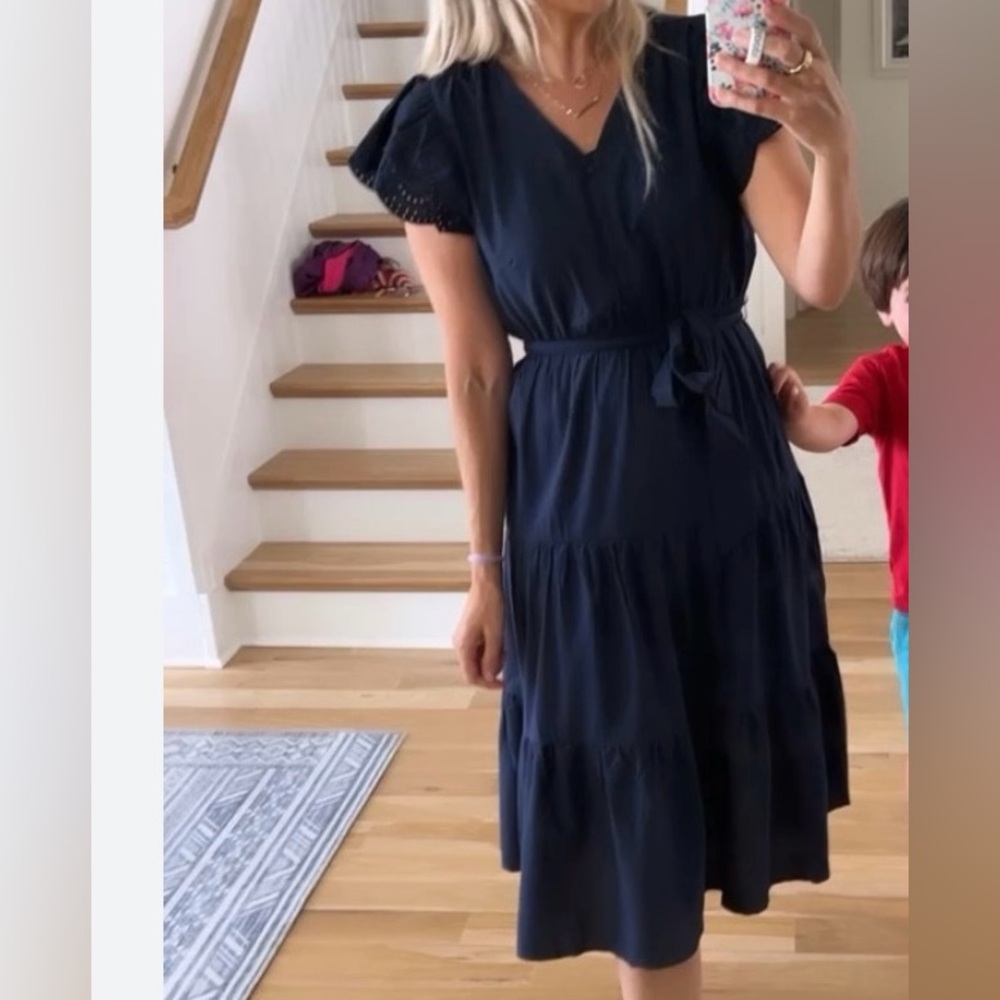 Time and tru tiered midi dress in navy